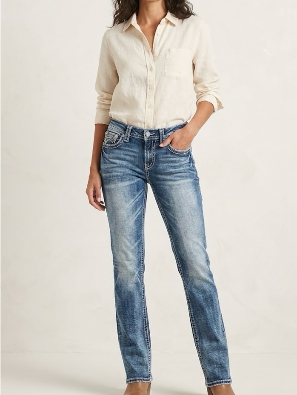Miss Me Women’s Light Blue  Mid-Rise Tailored Boot Jeans Size 30